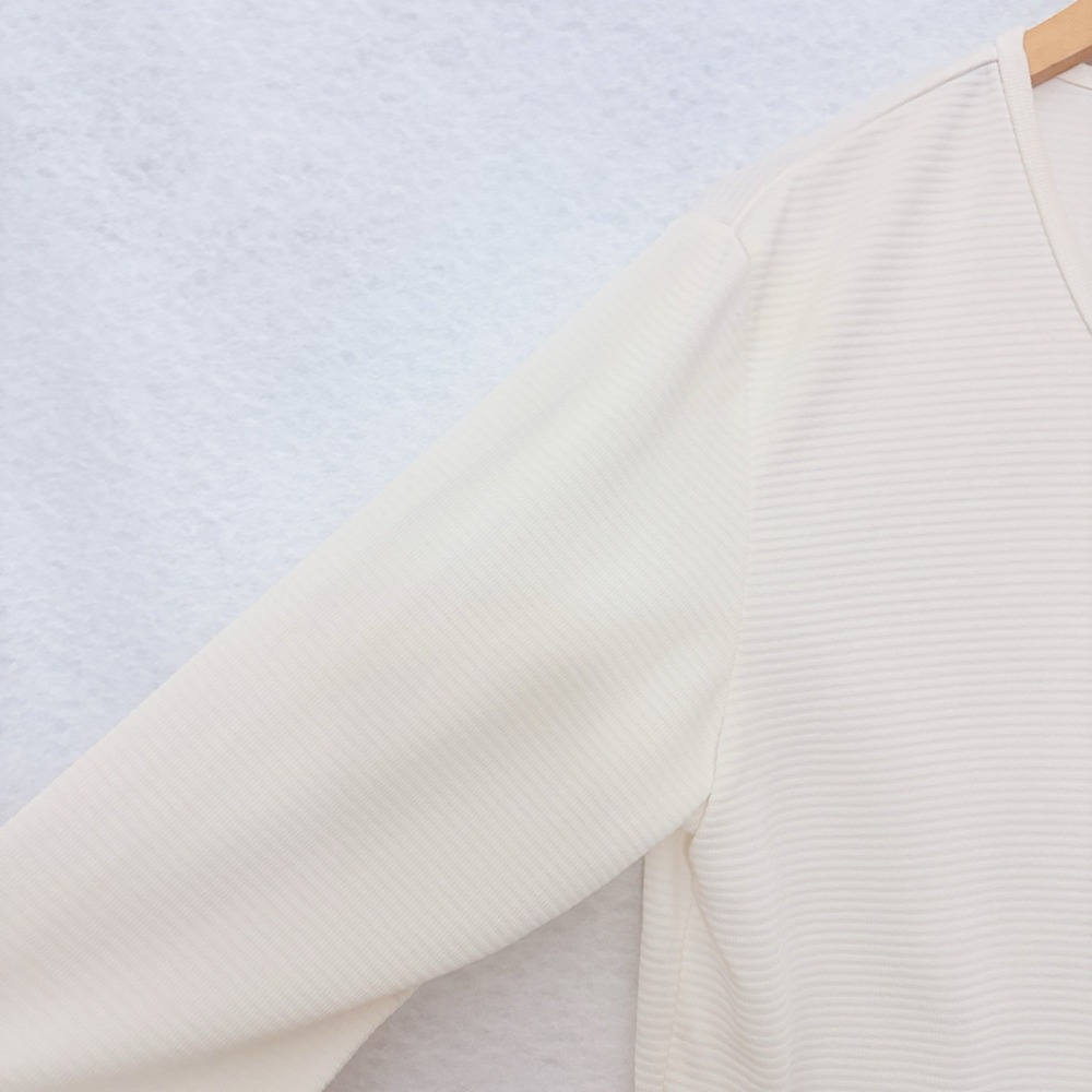 Segments Top L Ivory Modal Blend Knit 3/4 Sleeve V Neck Casual Ribbed Minimalist - Picture 4 of 8